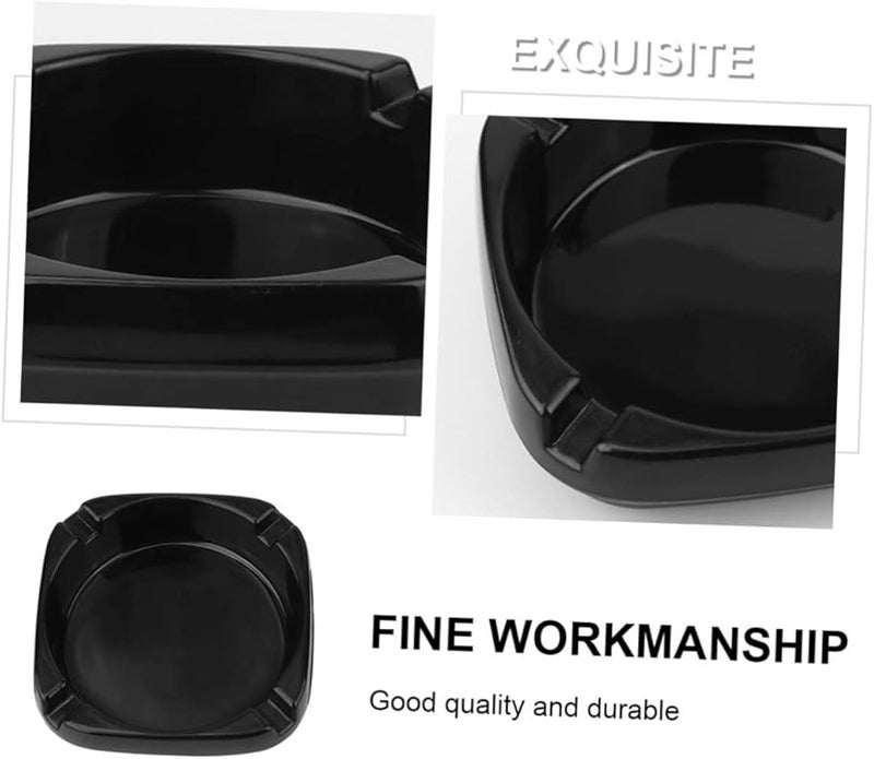 Cabilock 3 قطع من منفضة سجائر سوداء مربعة للاستخدام الخارجي المنزلي بورسلين مقلد - Image 3